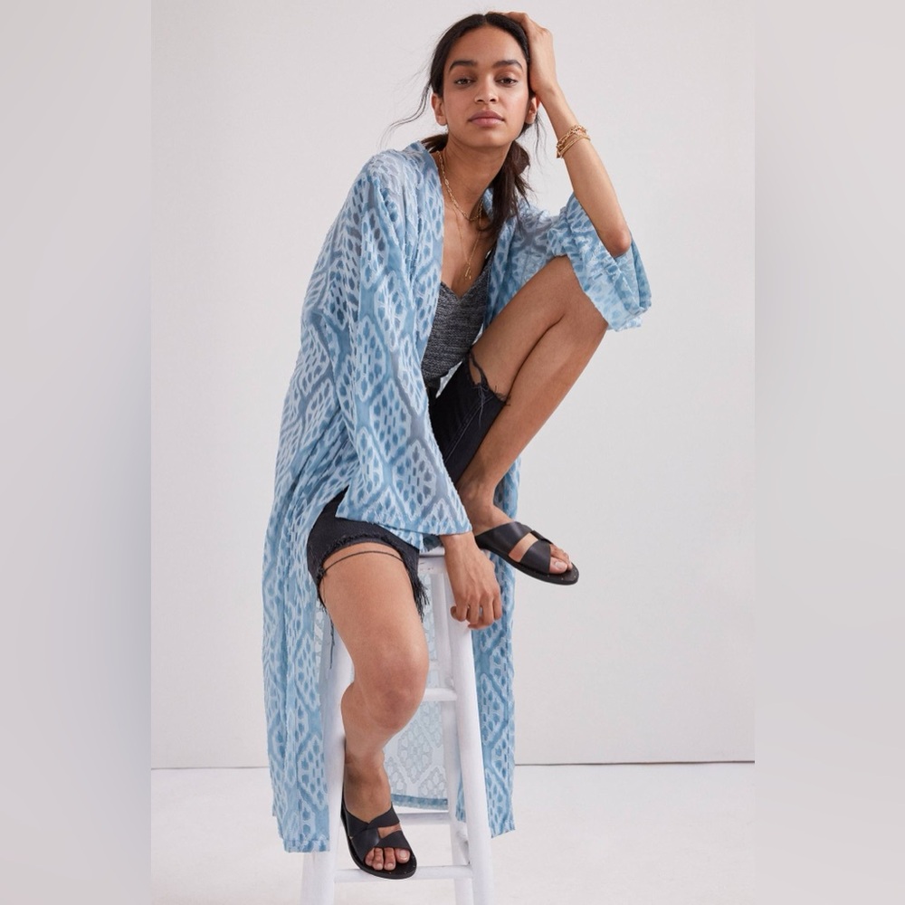 NWOT Anthropologie Sheer Sky Kimono Light Blue One Size Semi Sheer One Size